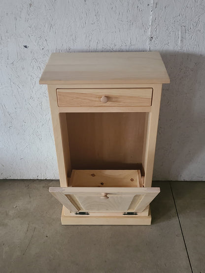 unfinished trash bin with trim open door