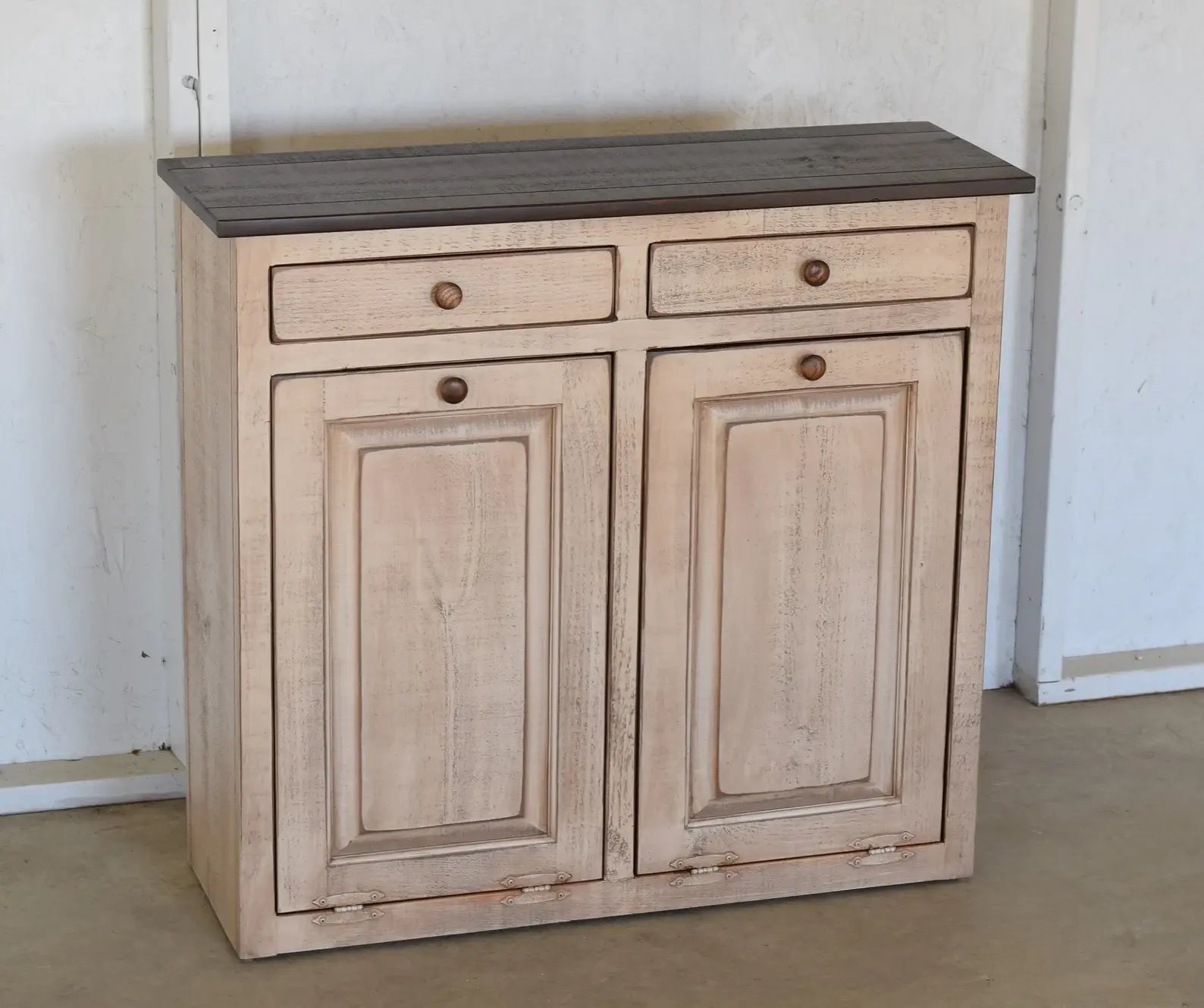 antique white rustic double trash bin