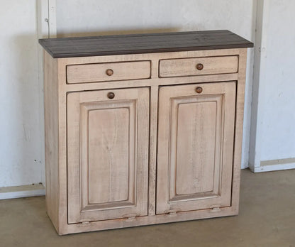 antique white rustic double trash bin