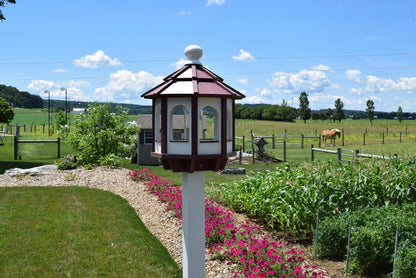 octagon bird feeder white and burgundy