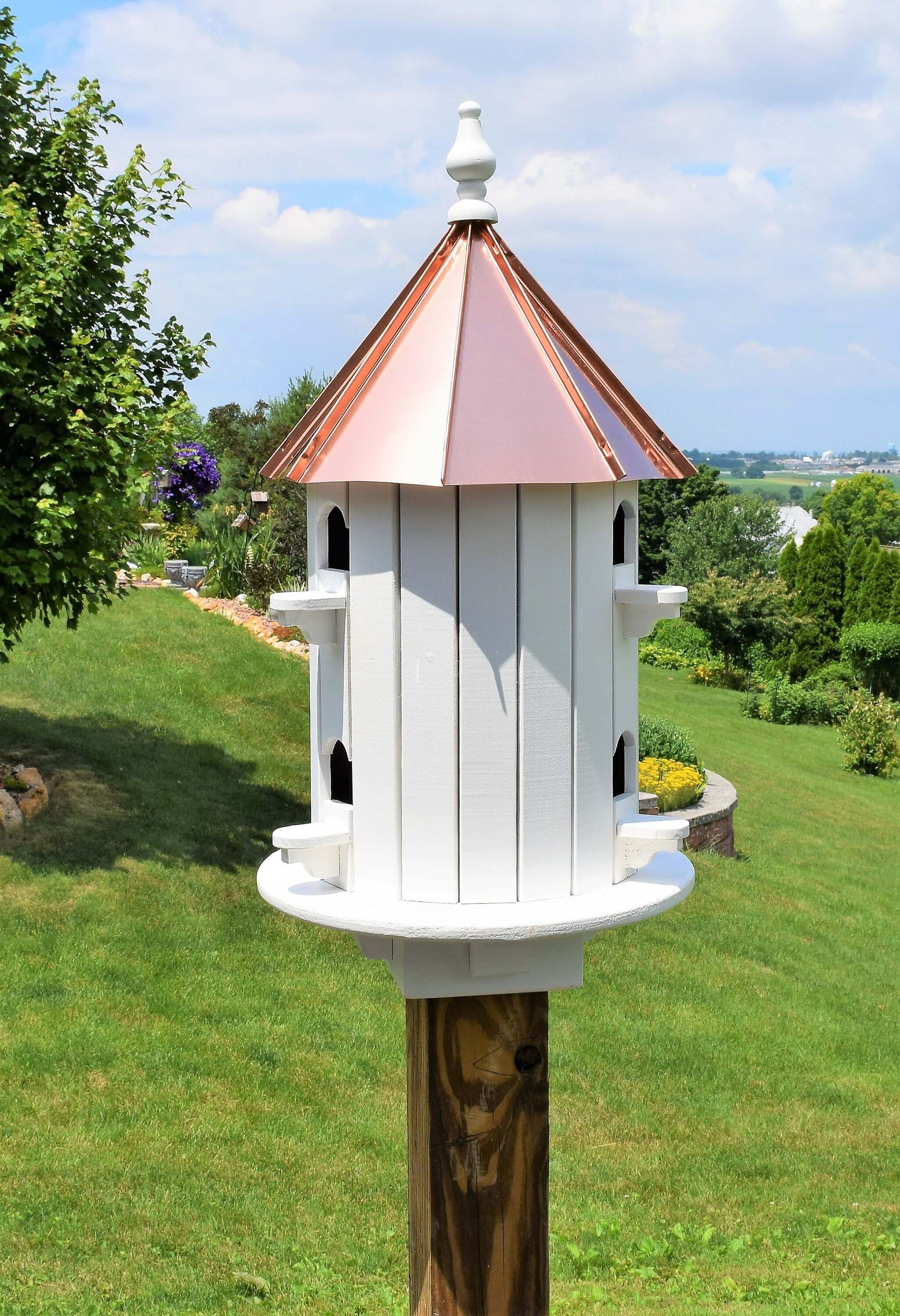 wood and copper 6 hole birdhouse