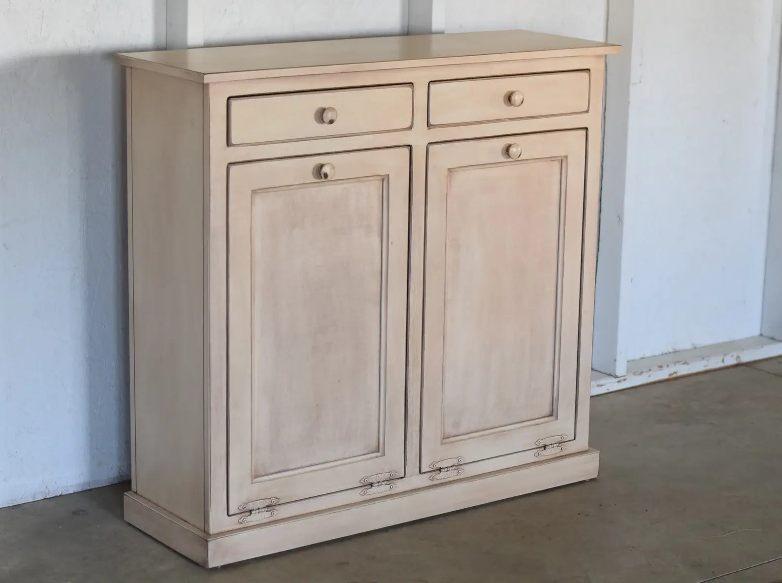 xl antique white double trash bin shaker door