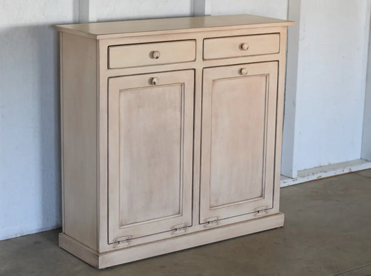 xl antique white double trash bin shaker door