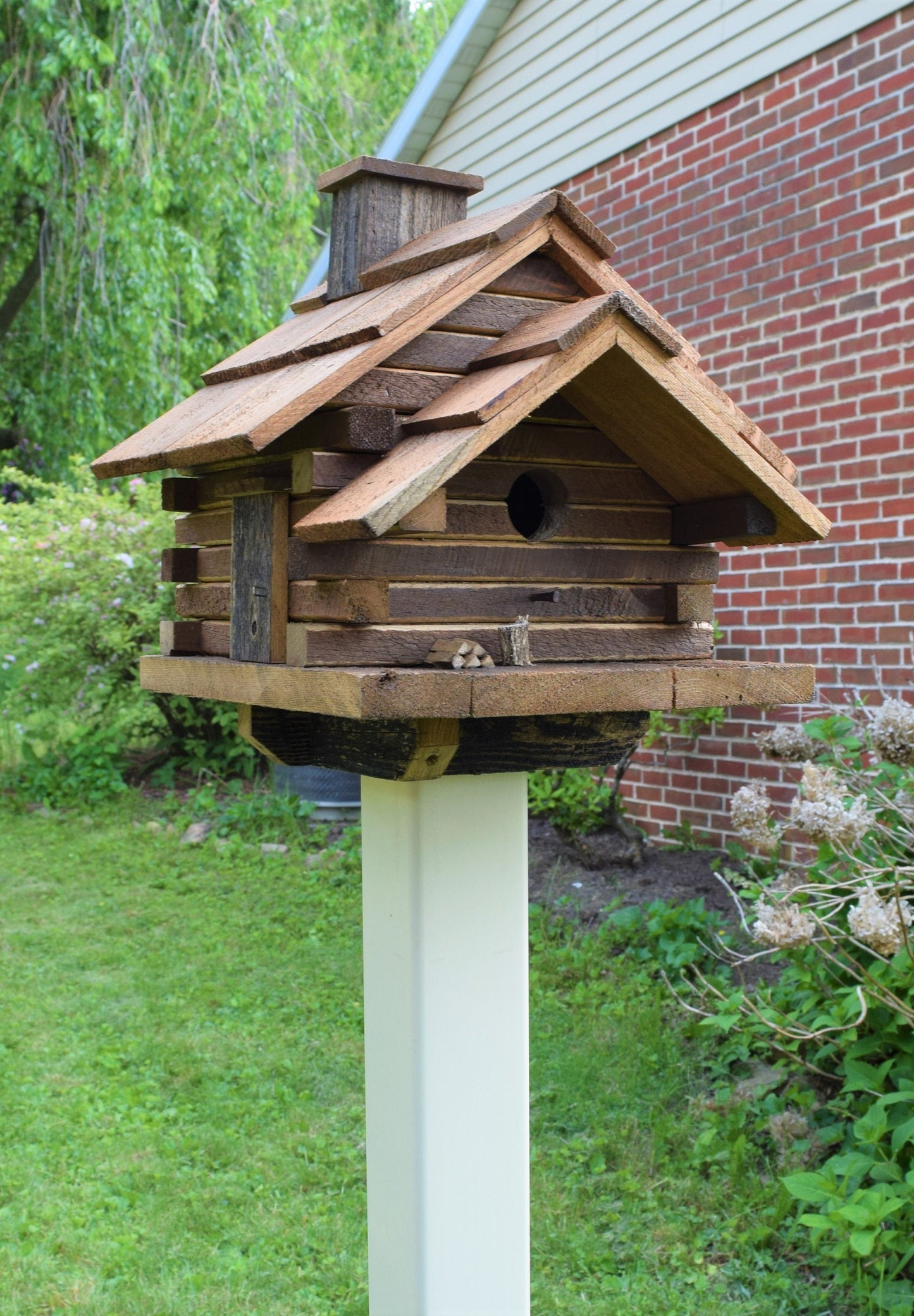Small bird house | Log cabin bird house | Reclaimed wood bird house | Amish handmade | Made in USA