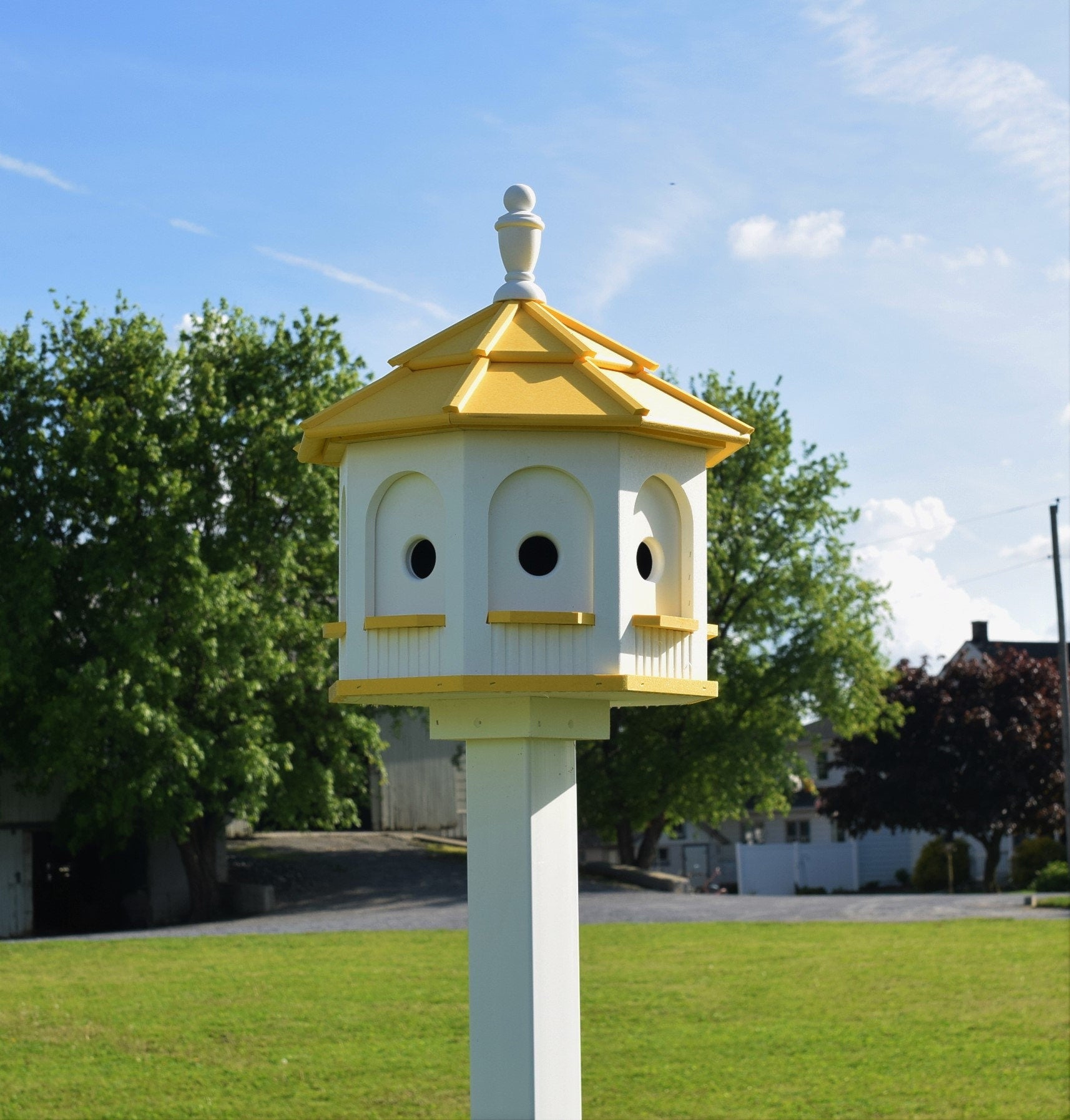 large poly bird house white and bright yellow