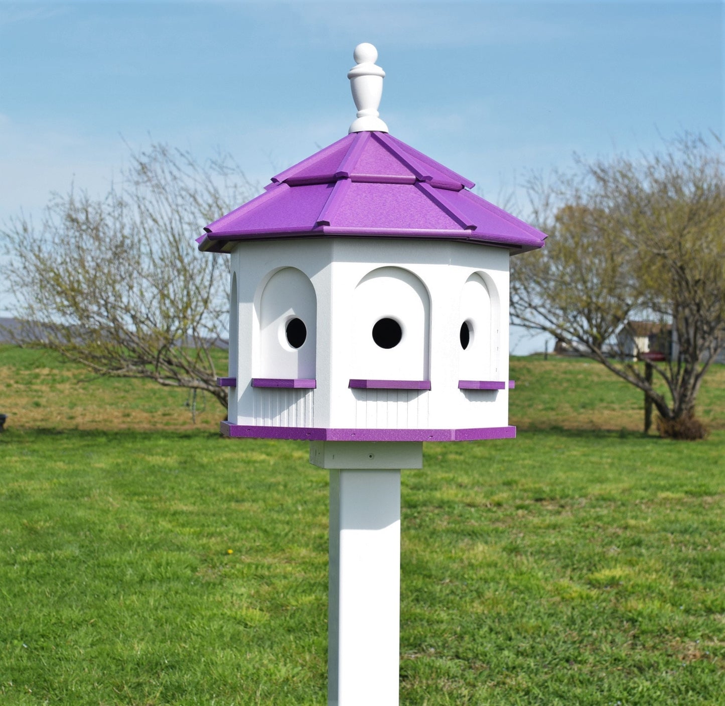 large poly bird house white and bright purple