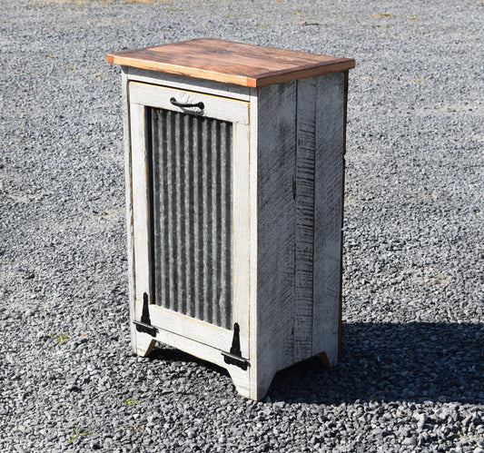 reclaimed white trash bin